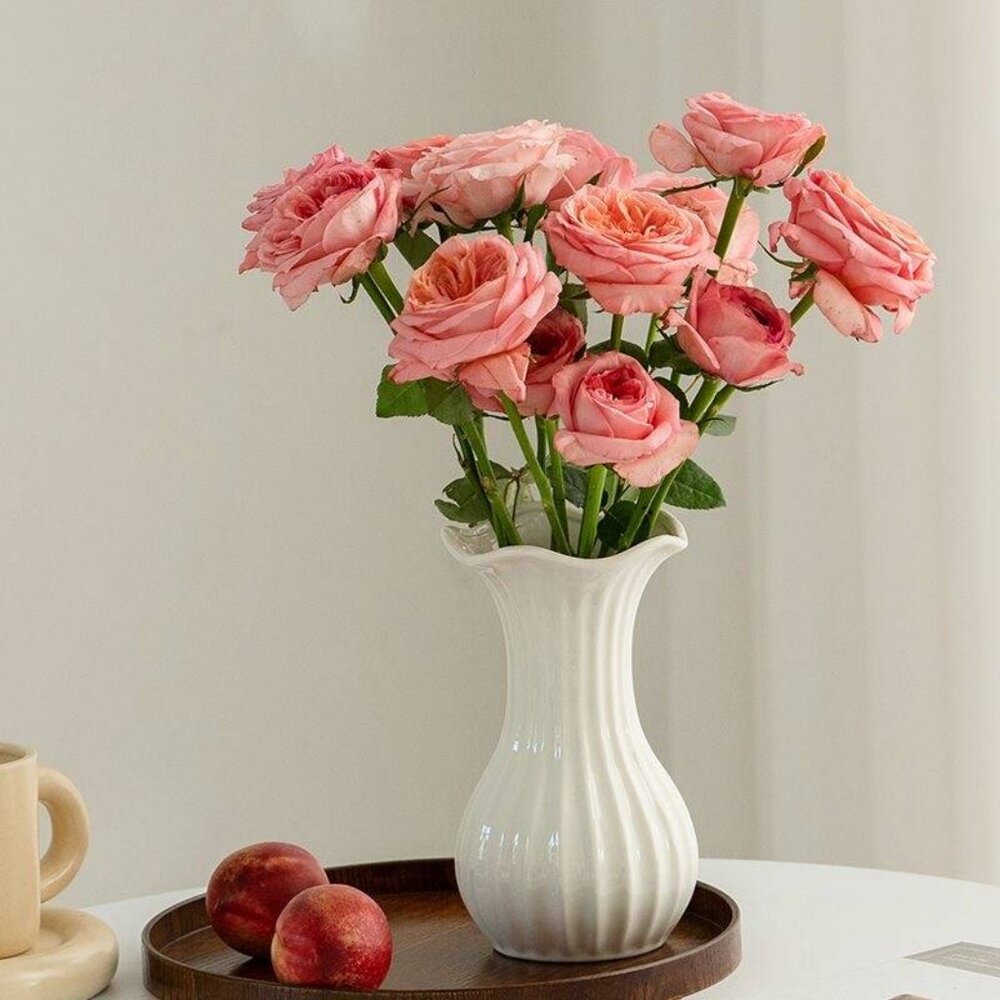 Modern Ribbed White Flower Vase